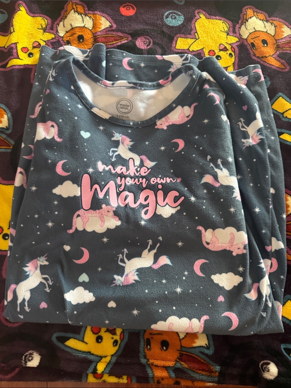 Navy Fleece Pajama Set with Pink Unicorns